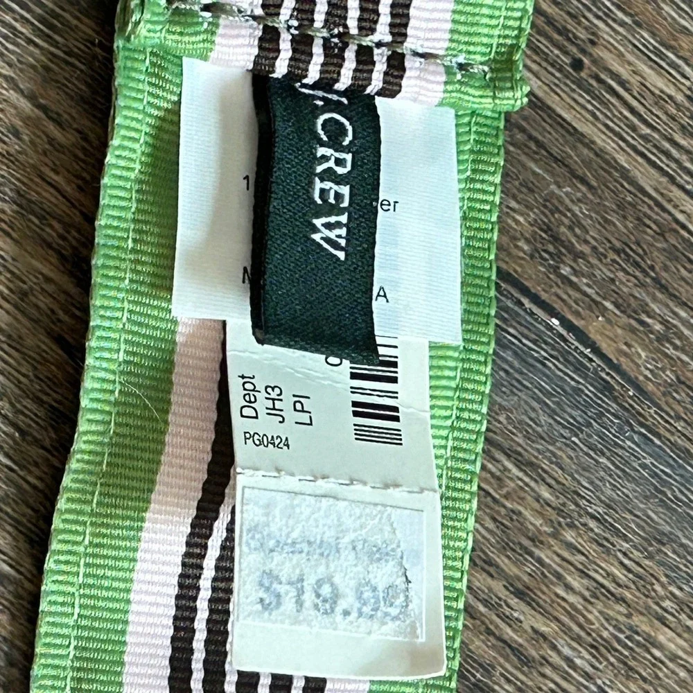 J. Crew Pink/ Green Striped Grosgrain‎ Ribbon D-Ring Belt M/L  Brass Hardware